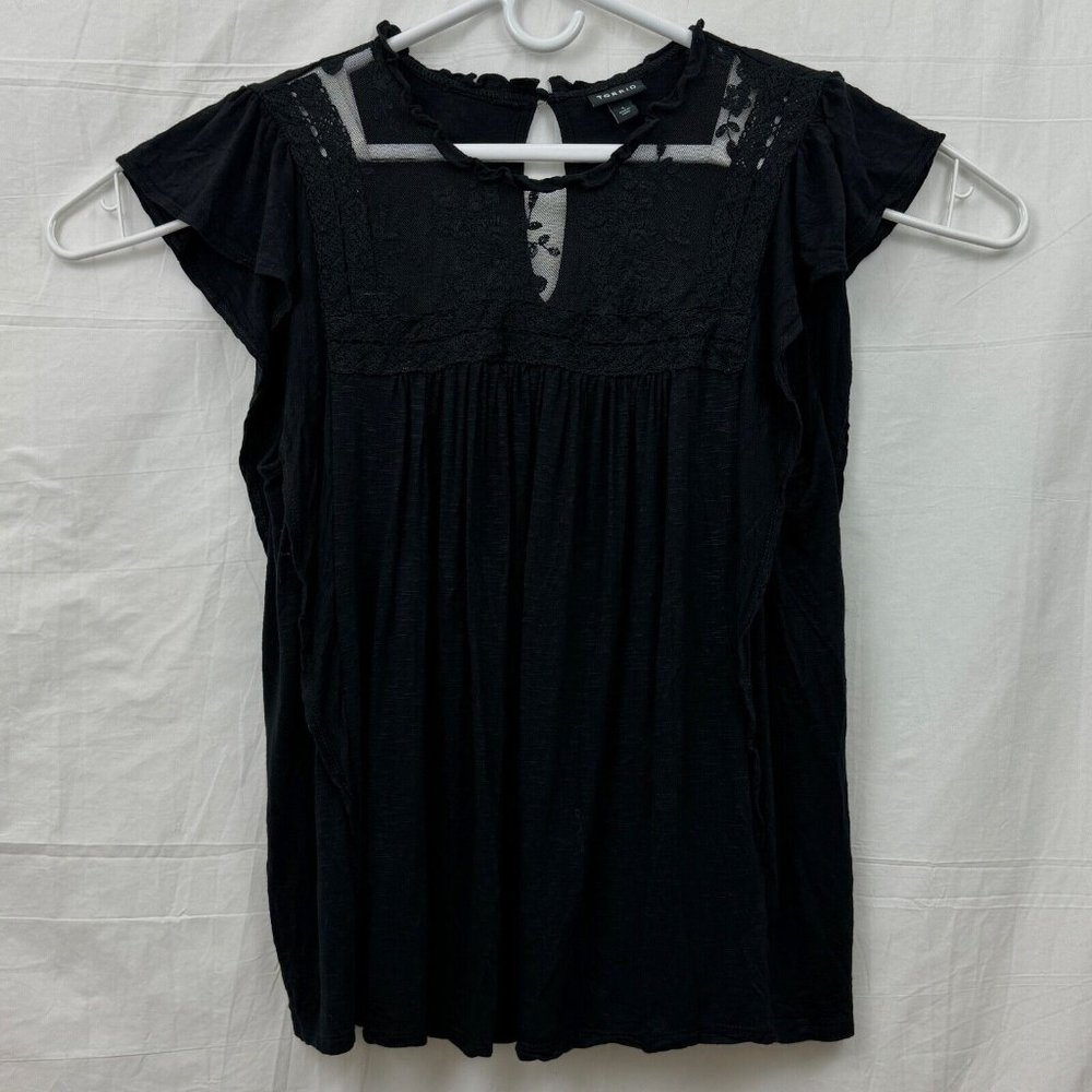 Torrid Knit Lace Inset Flutter Sleeve Top Women +1 Black